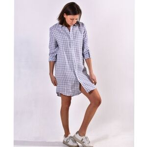 EMILY PHILLIPS White Grey Check Linen Girlfriend Dress Size 4/6